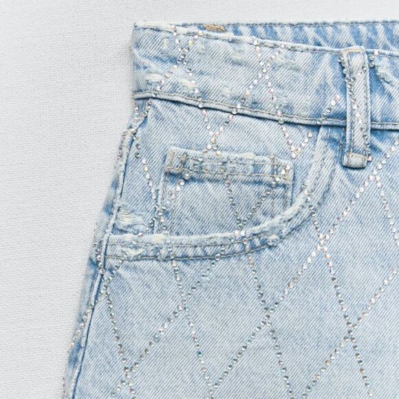 ZARA TRF RHINESTONE CURVED SHORTS - Picture 6 of 9